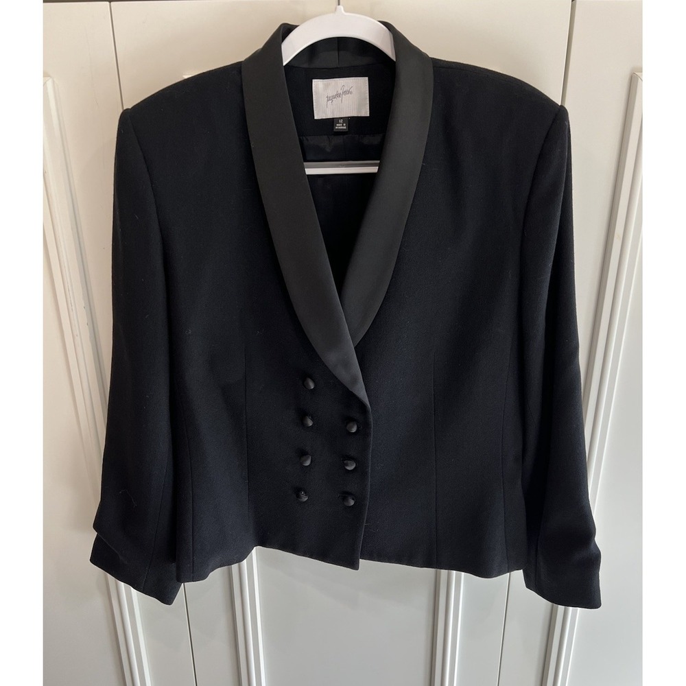 Vintage‎ Jacqueline Ferrar Black Wool Blazer Military Whimsigoth Tuxedo Event
